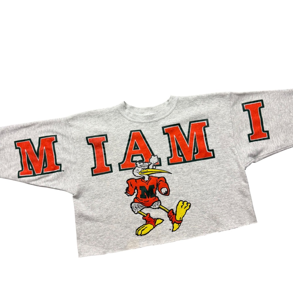 Vintage 90s Miami Hurricanes Cropped Cut Off Big Spellout Sweatshirt College 2XL